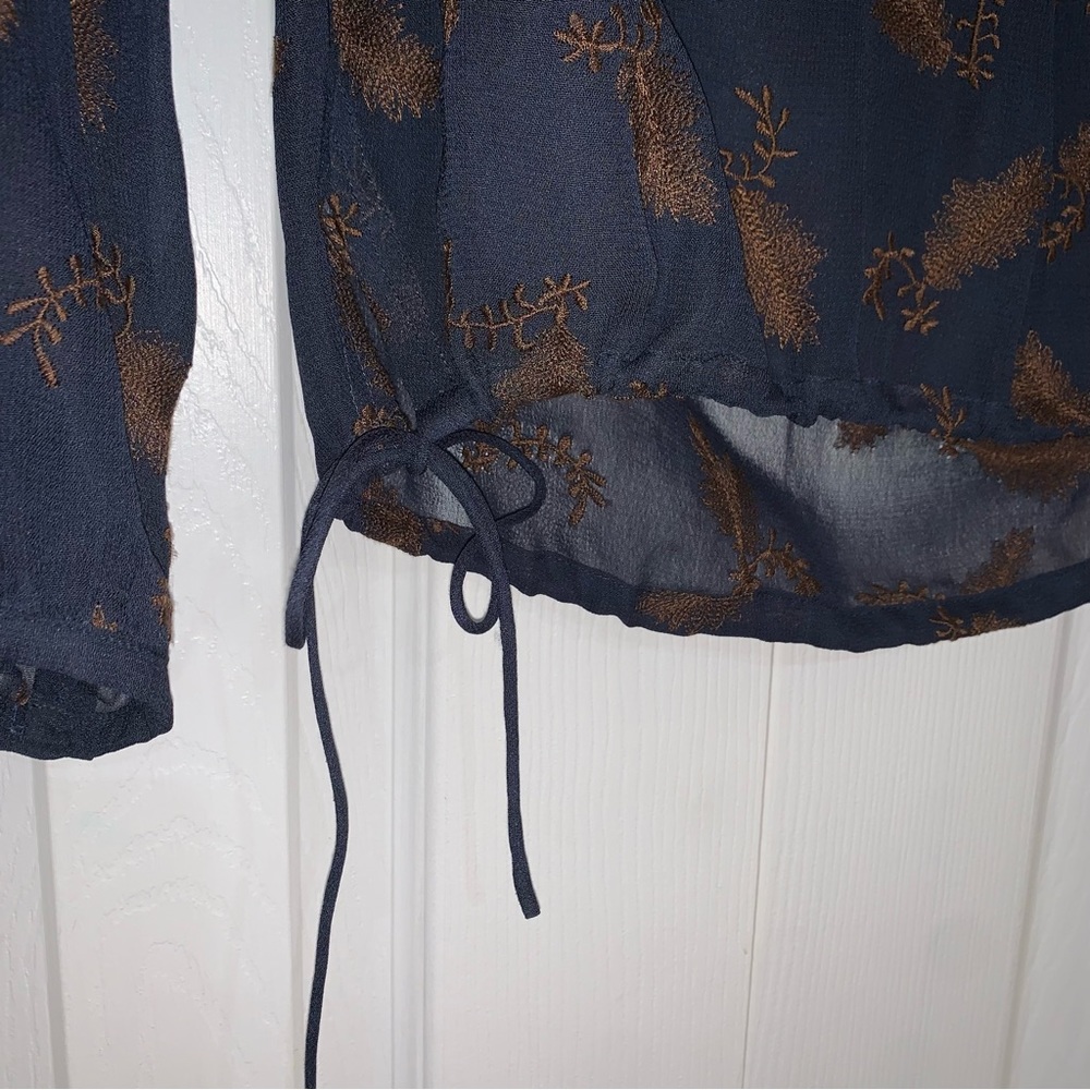 Wrap London sheer Navy blue with tan design, waist ties and button detail US Sz4 - Picture 10 of 10